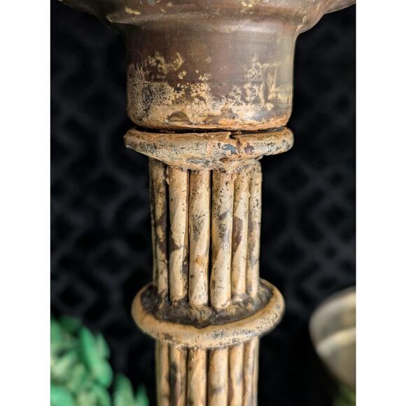 HEAVY Vintage Olympic Style Torch Column Weathered Metal Pillar Candle Holder - Picture 8 of 8